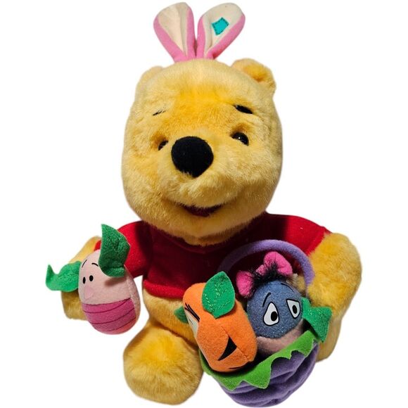 Disney Mattel 1999 Winnie the Pooh Plush Easter Basket 9" Eeyore Tigger Piglet - Picture 1 of 10
